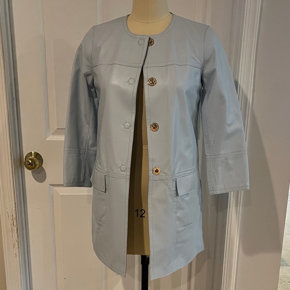 Per Se by Carlisle Women's Light Blue / Beige reversible  Leather Jacket NWT
